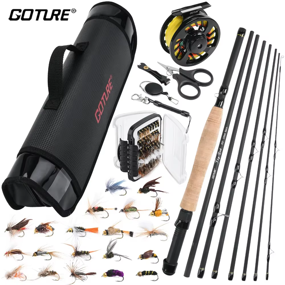 Goture Caña de mosca 2,7 m (9 ft) 5/6WT Combo con carrete y bolsa