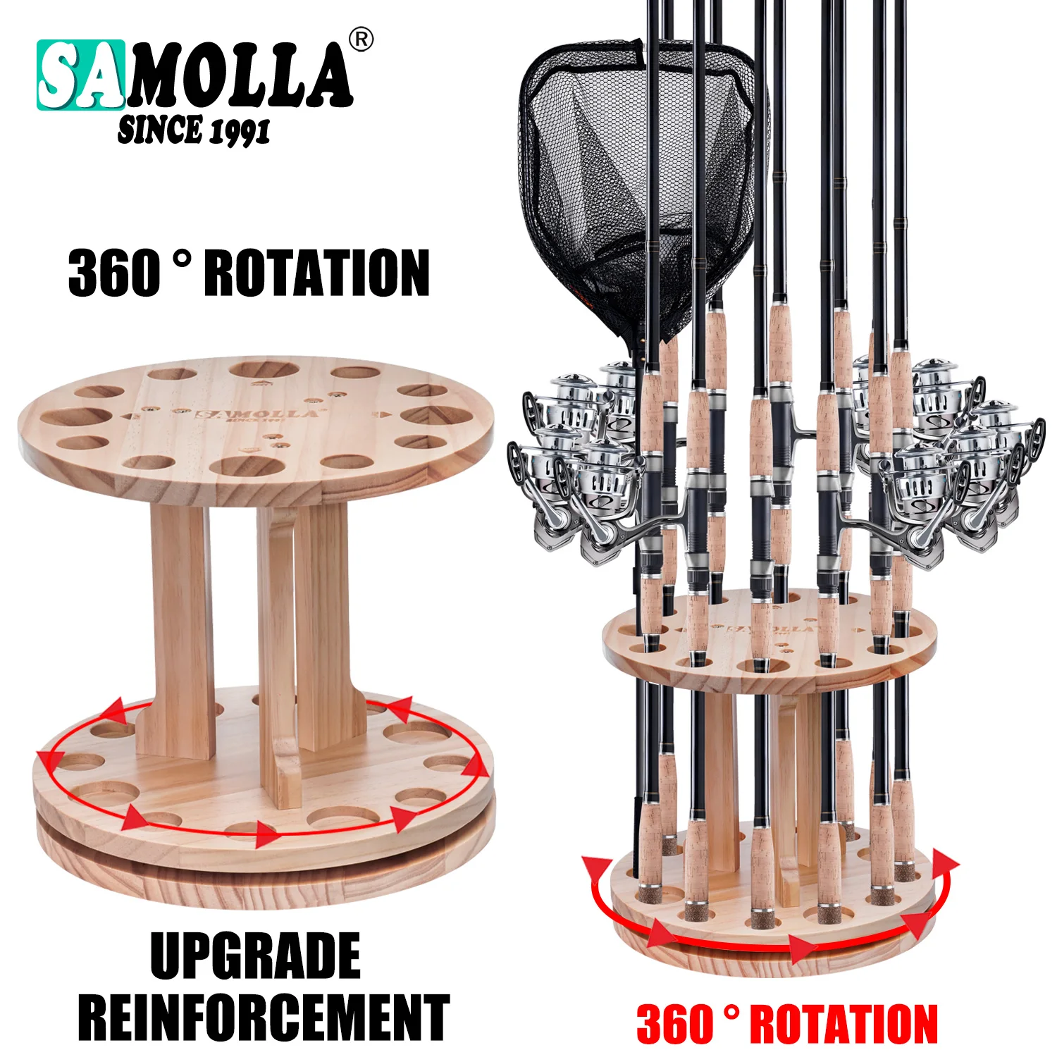 Soporte giratorio de madera para cañas Roove reforzado y compacto - imagen 5