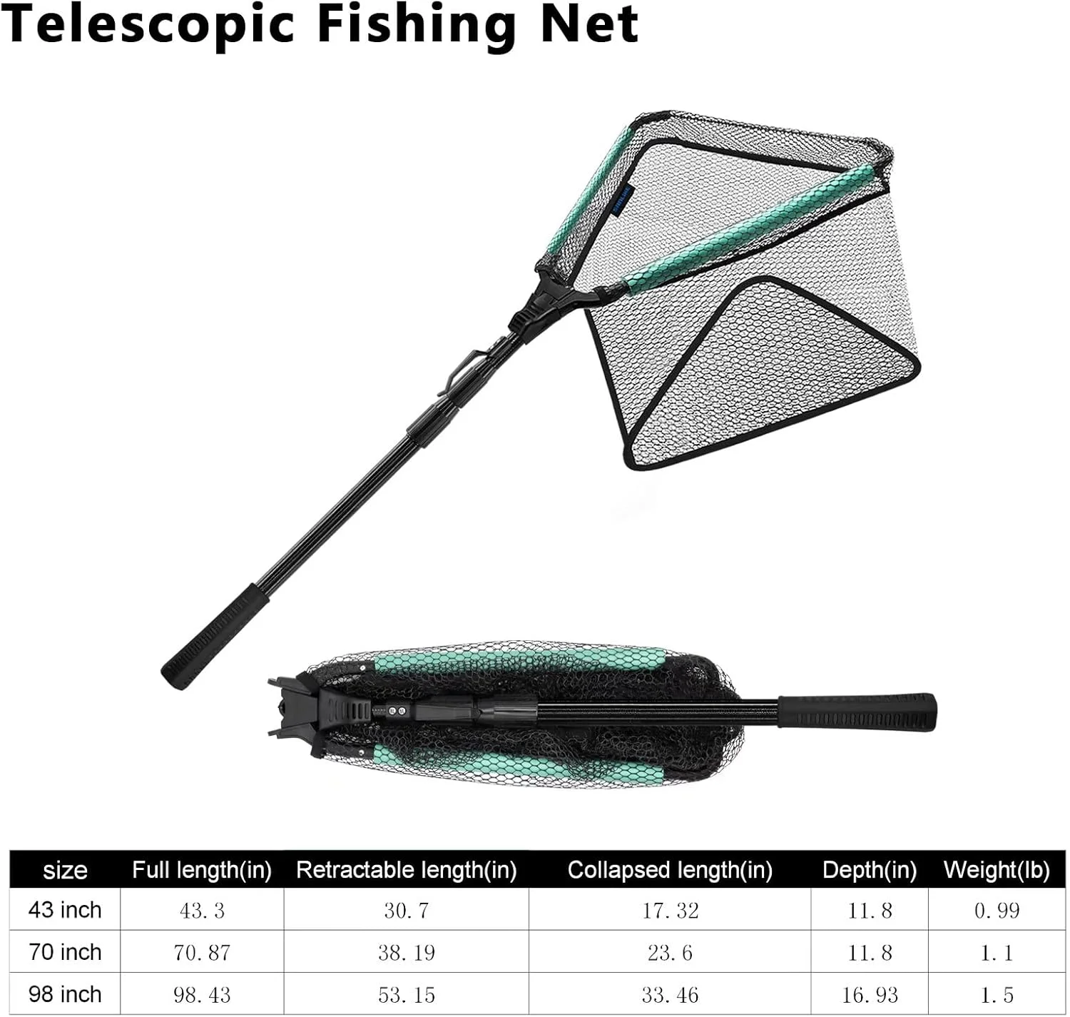Red de pesca flotante SANLIKE plegable con mango telescópico y goma