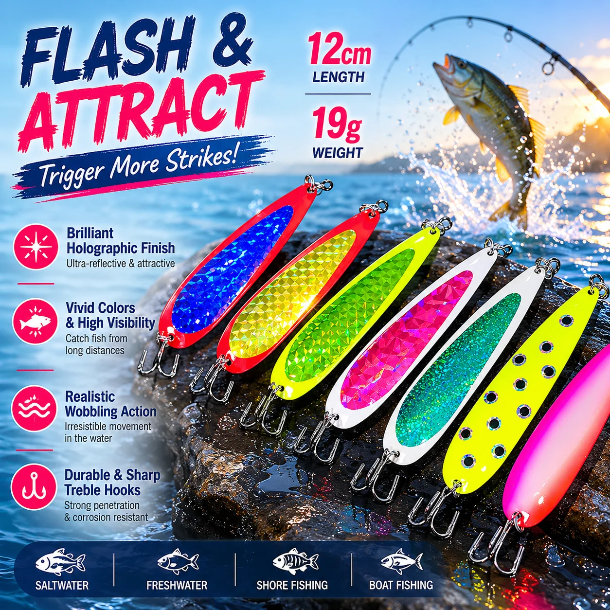 FishingFans Señuelo metálico de salmón con destorcedor y flasher - imagen 2