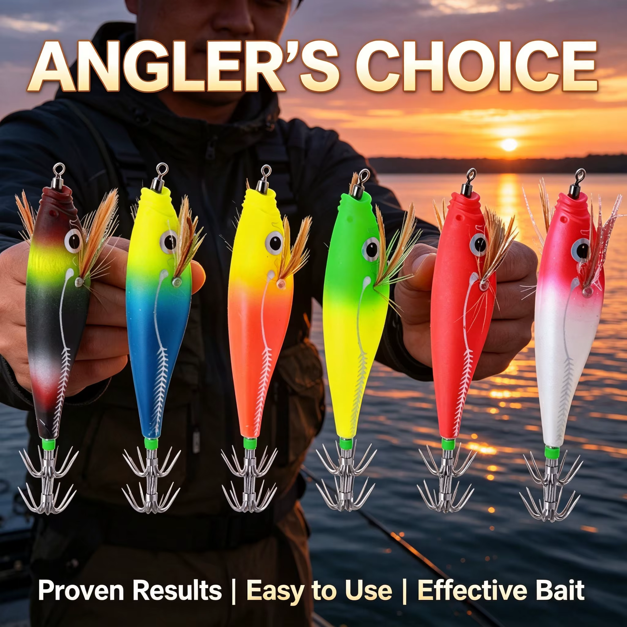 Señuelo duro de calamar luminoso UV para pesca al anochecer