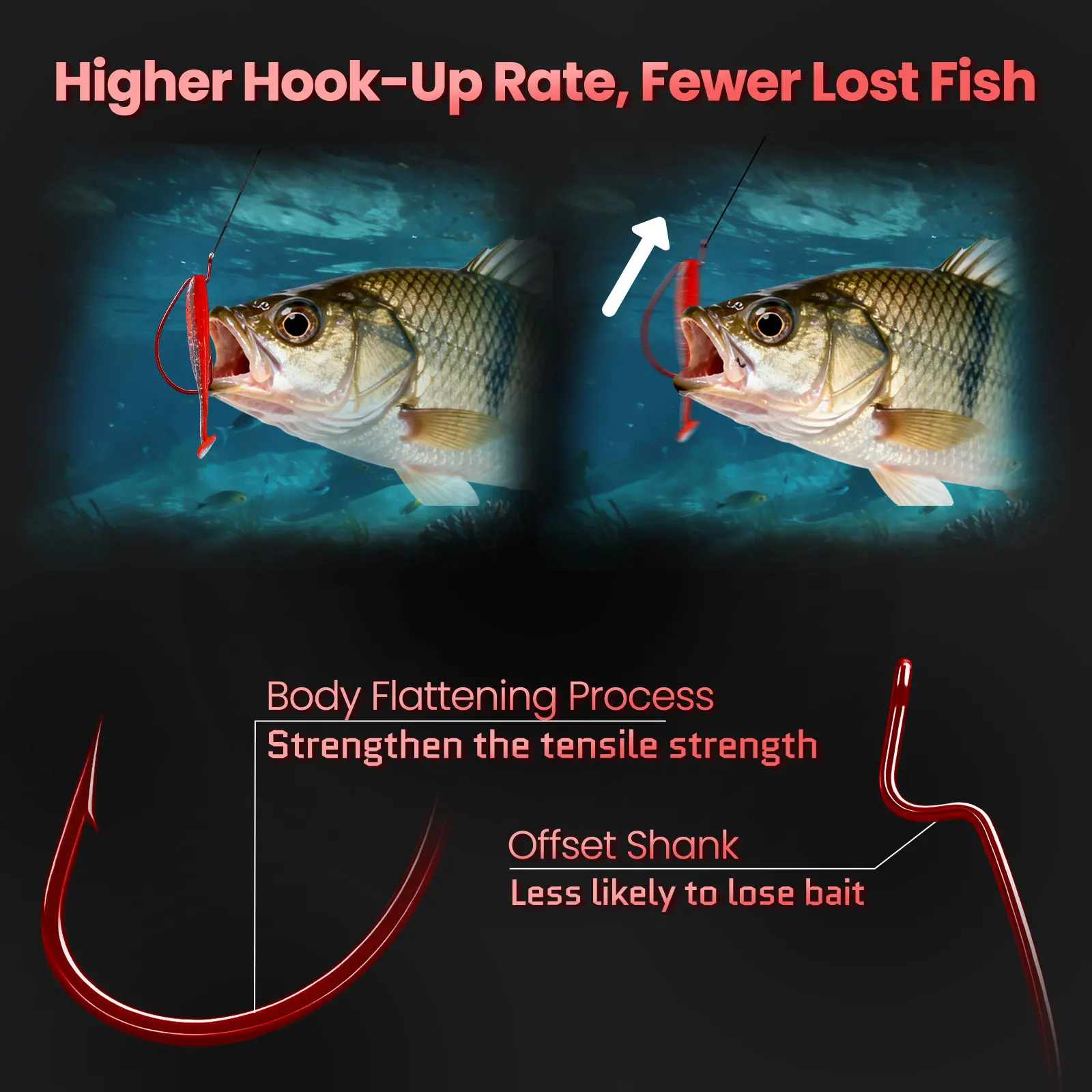 Anzuelos EWG offset rojos de acero alto carbono FishTrip para vinilo - imagen 4