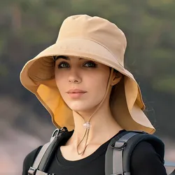 Sombrero de pesca bucket mujer ala ancha con protección de cuello
