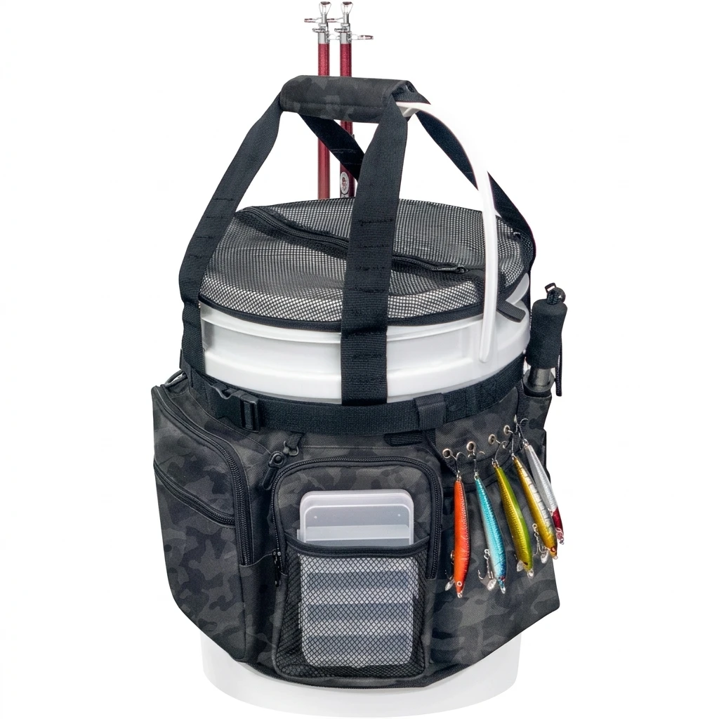 Bolsa de aparejos de pesca con soporte para cañas y multibolsillos - imagen 5