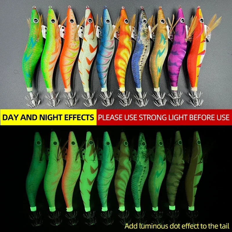 Nuevos señuelos de madera calamar y gamba luminosos para pesca - imagen 2