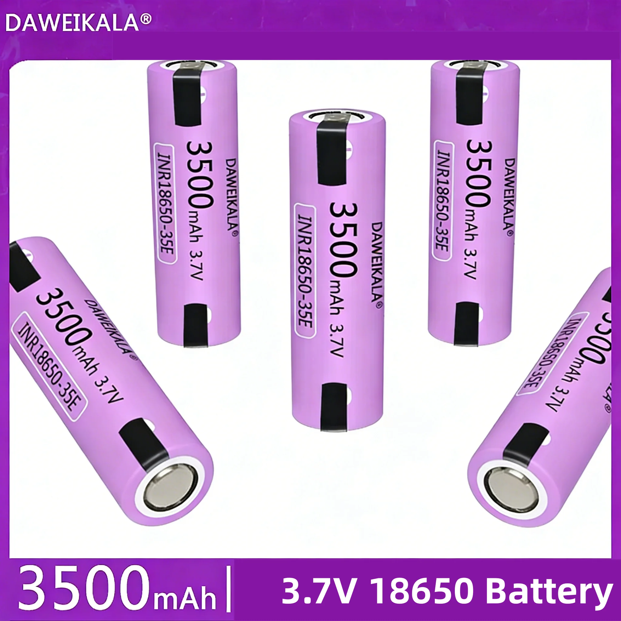 Batería recargable 35E 18650 de 3500 mAh en diferentes ángulos