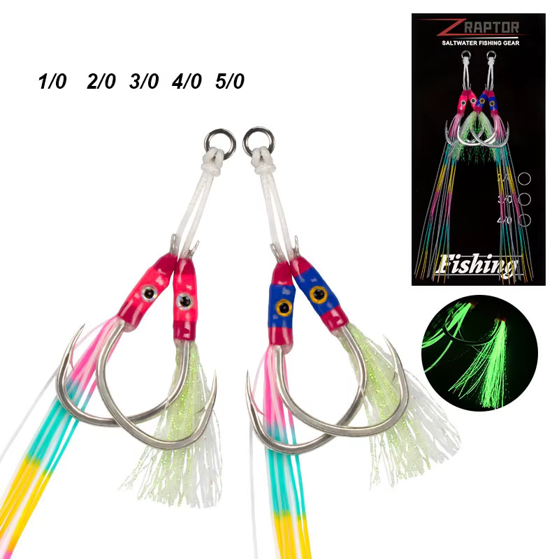 Anzuelos Jigging lento doble púas acero carbono brillante