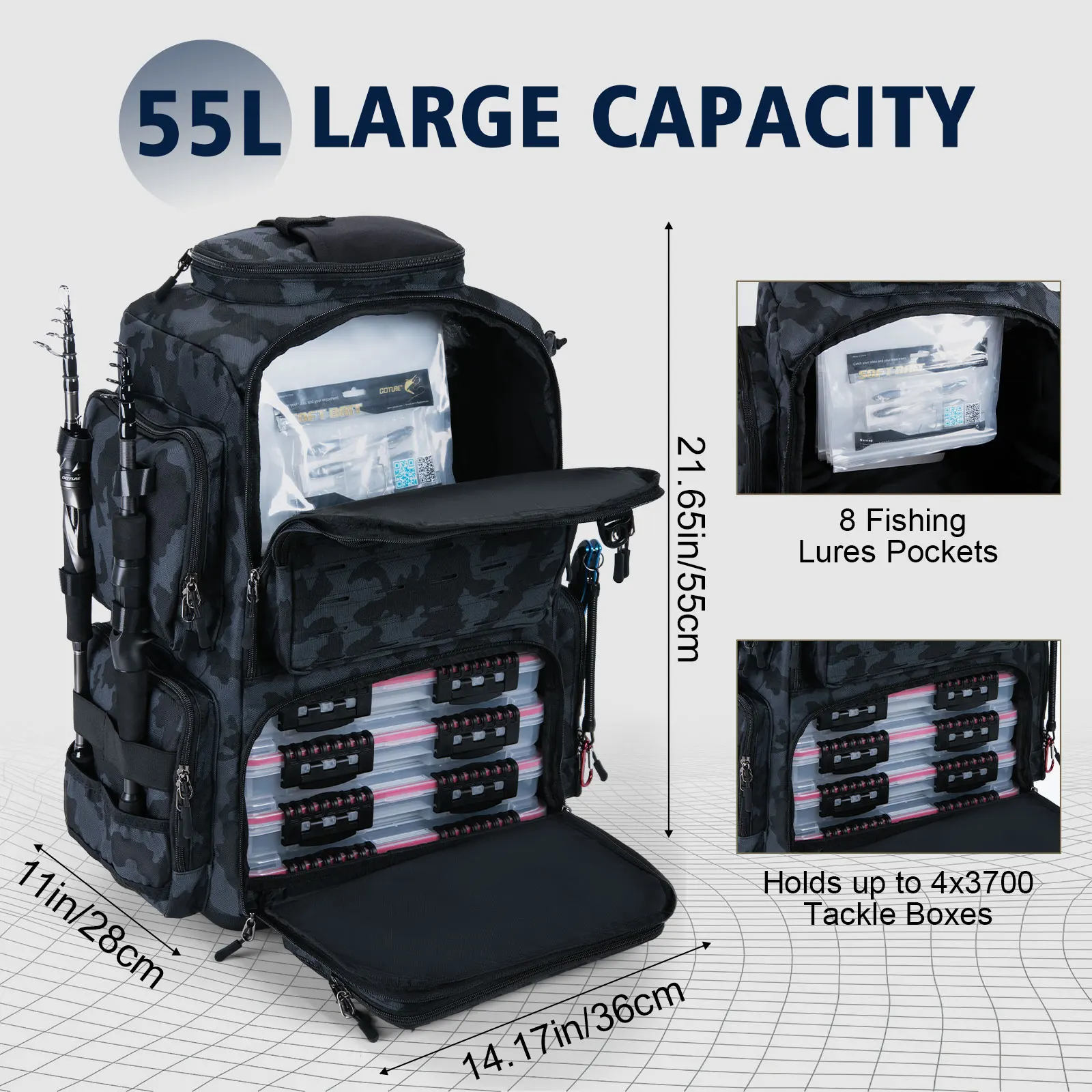 Mochila táctica Goture para pesca de gran capacidad con base EVA - imagen 4
