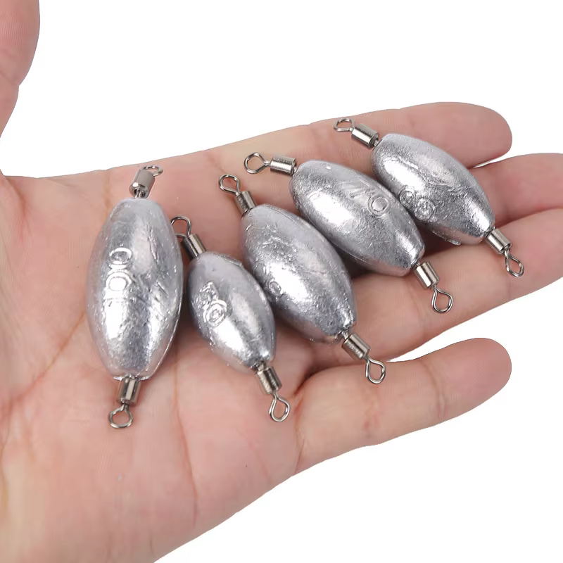 Plomos con anzuelo giratorio oliva y anillo doble para pesca de costa