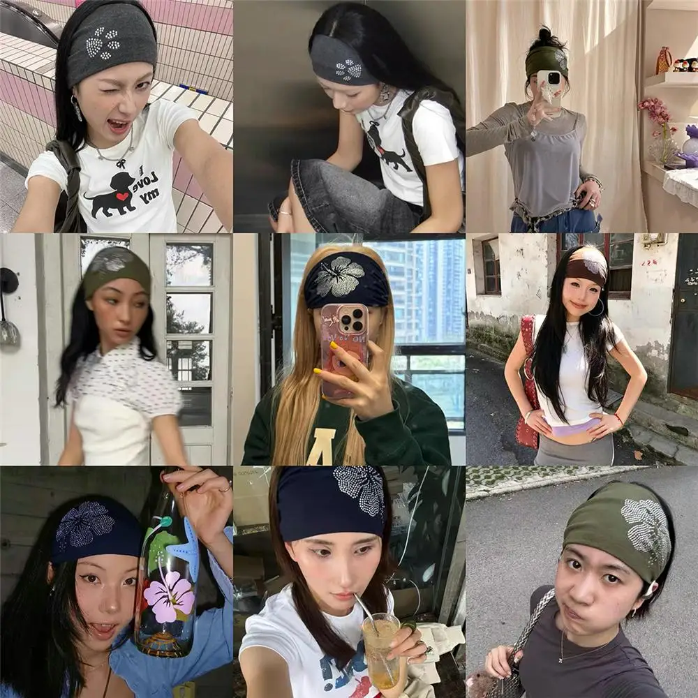 Diadema elástica ancha con pedrería para exteriores y accesorios Y2K - imagen 4