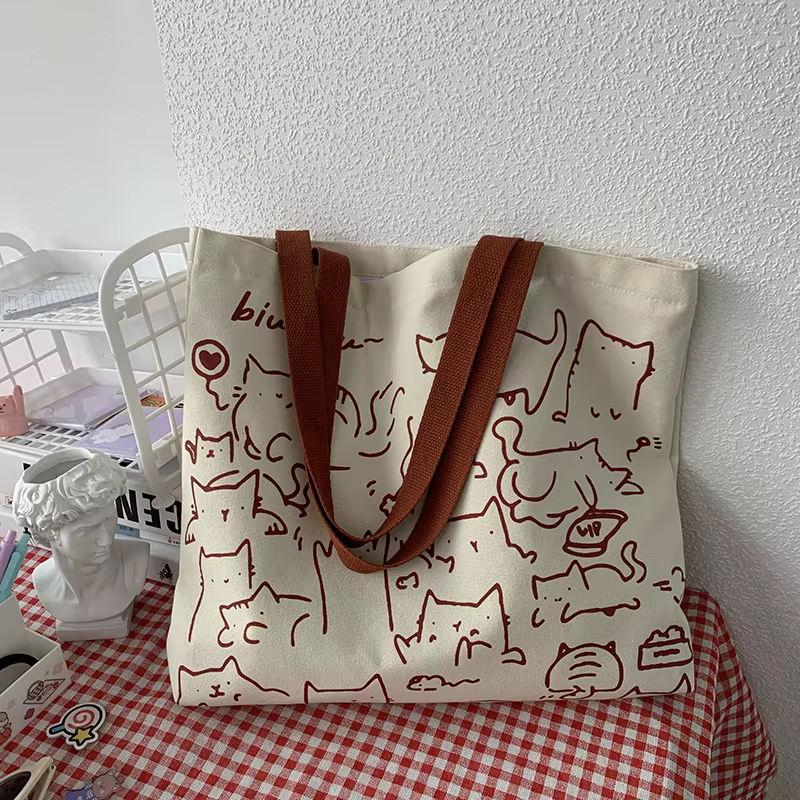 Bolso de lona mujer con diseño gato japonés – cremallera cómodo - imagen 5