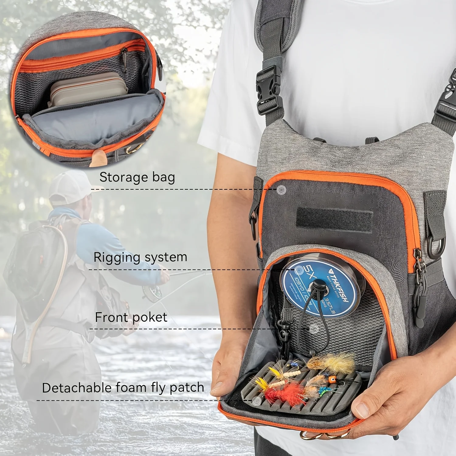 Chaleco de pesca con mosca ligero: mochila y bolsa para aparejos - imagen 4