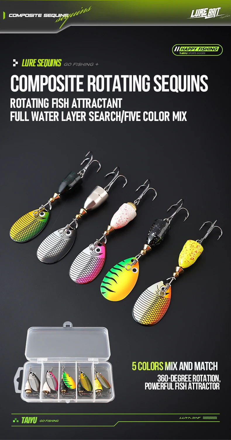 Set completo de 5 spinnerbaits TAIYU con cuchillas láser