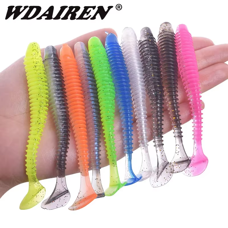 WDAIREN Señuelos de Lubina con Cola en T Silicona – Doble Color - imagen 2