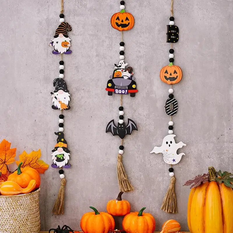 Adornos colgantes calabaza de madera con cuentas para Halloween DIY - imagen 3