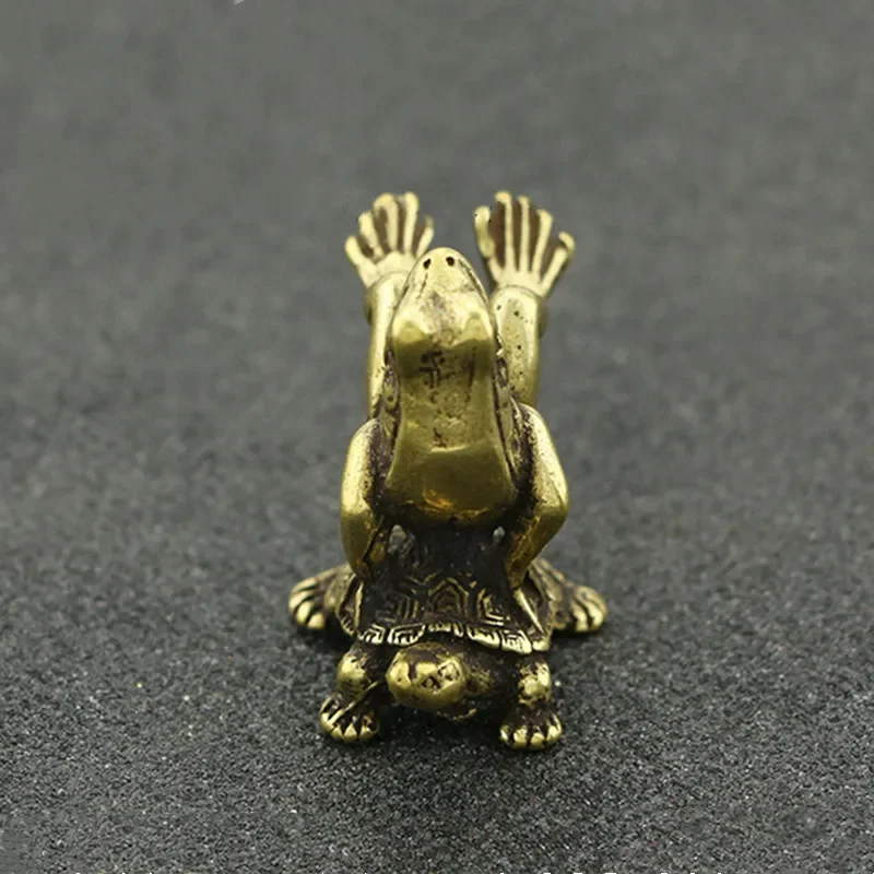 Conjunto Mascotas Rana y Tortuga en miniatura – Latón antiguo para escritorio - imagen 2