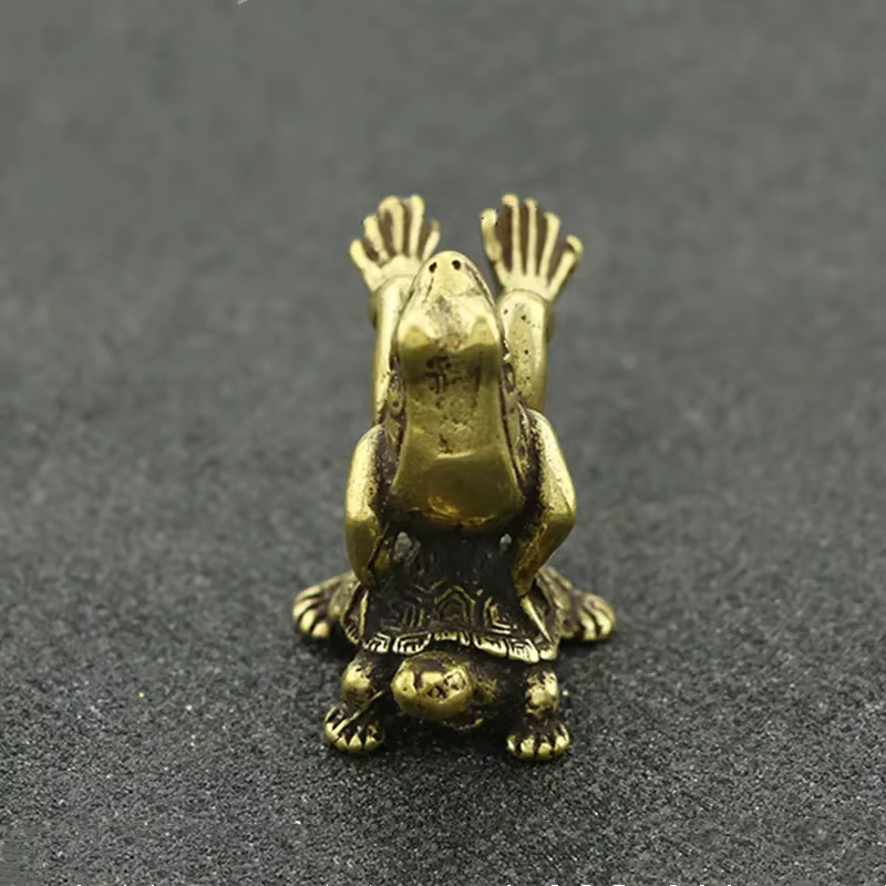Conjunto Mascotas Rana y Tortuga en miniatura – Latón antiguo para escritorio - imagen 2