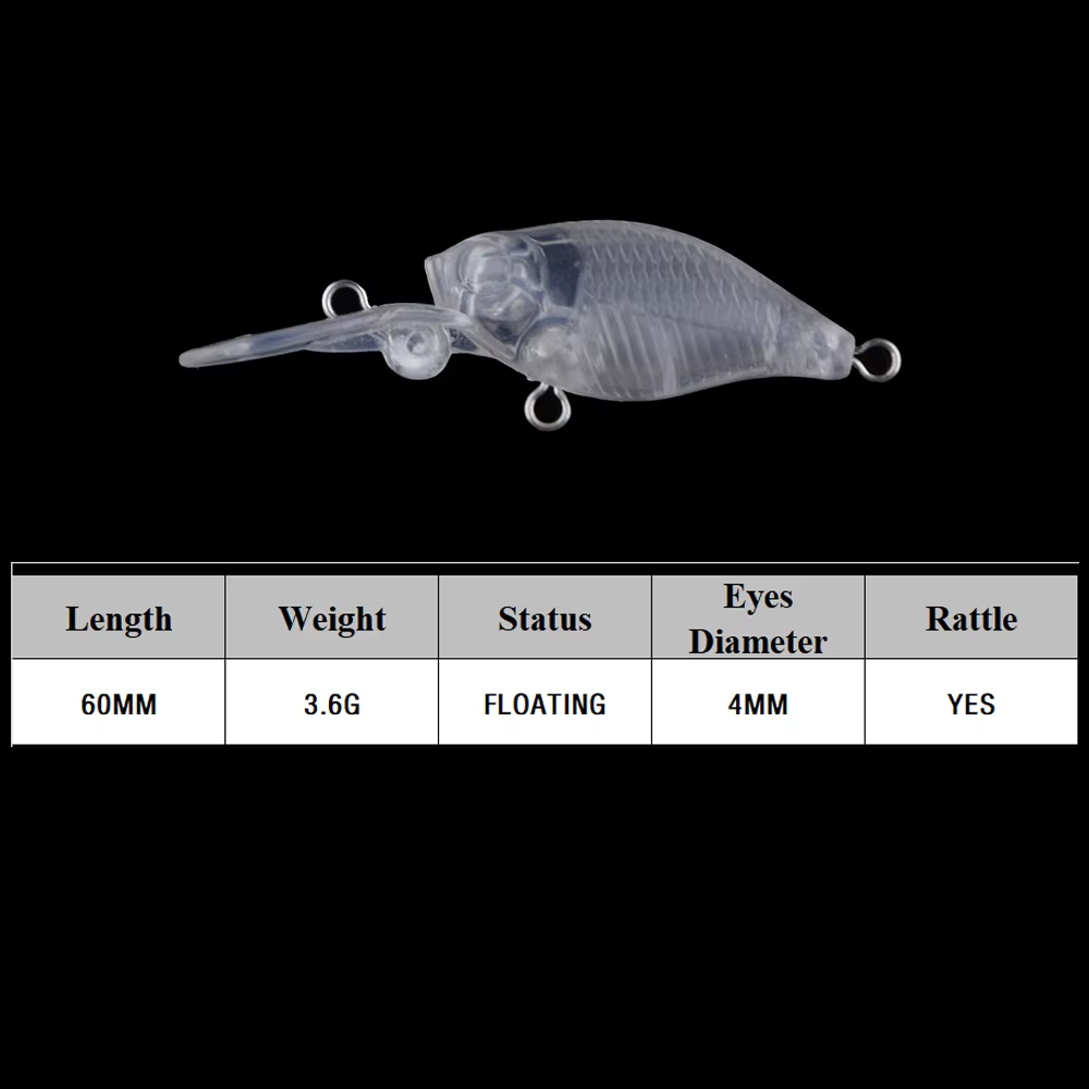 Chan'sHuang Crankbait flotante con sonajero blanco sin pintar - imagen 2