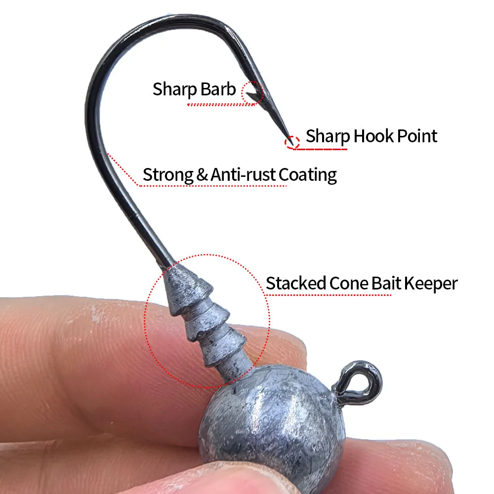 Cabezas de jig forma de bola con soporte cónico para lubina - imagen 3