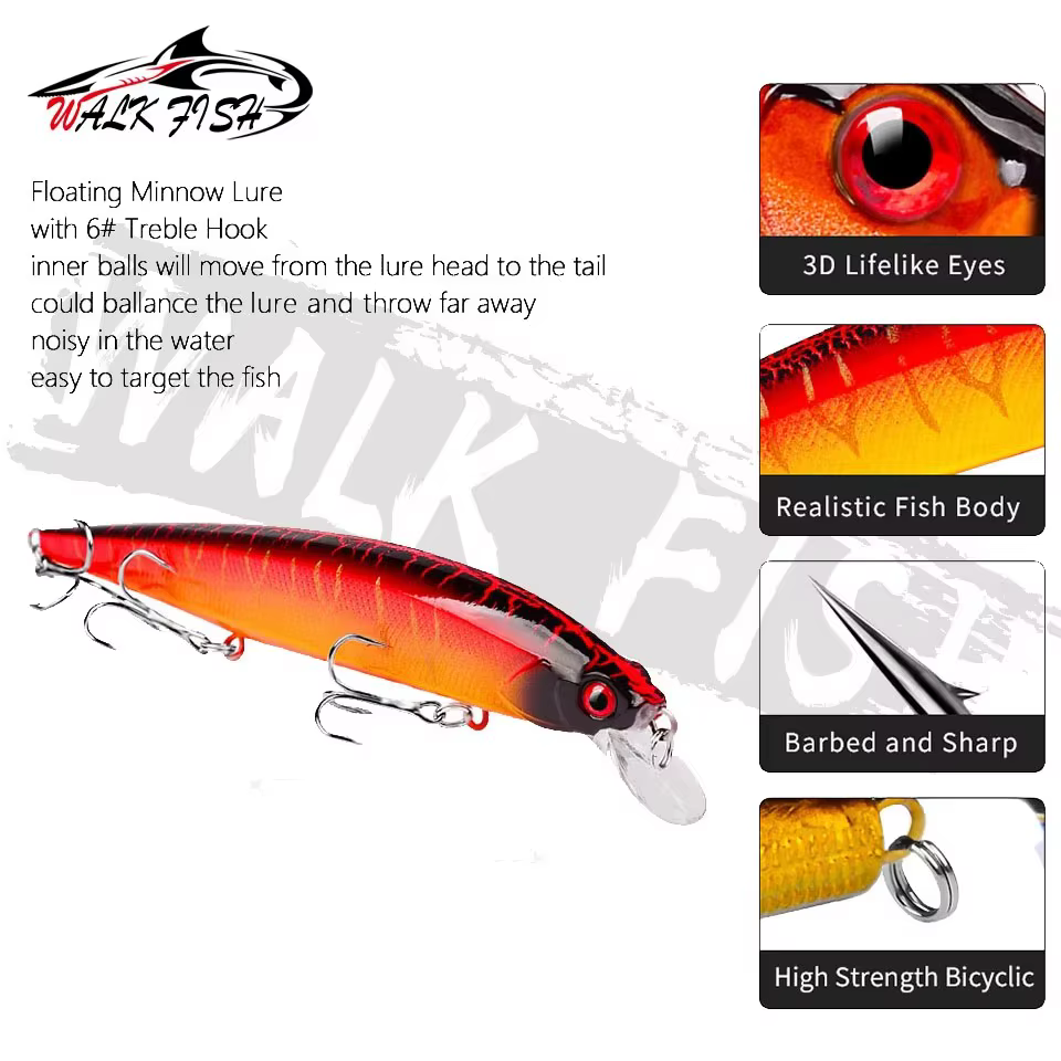 Walk Fish Crankbait Señuelo flotante para lucio de agua dulce - imagen 2