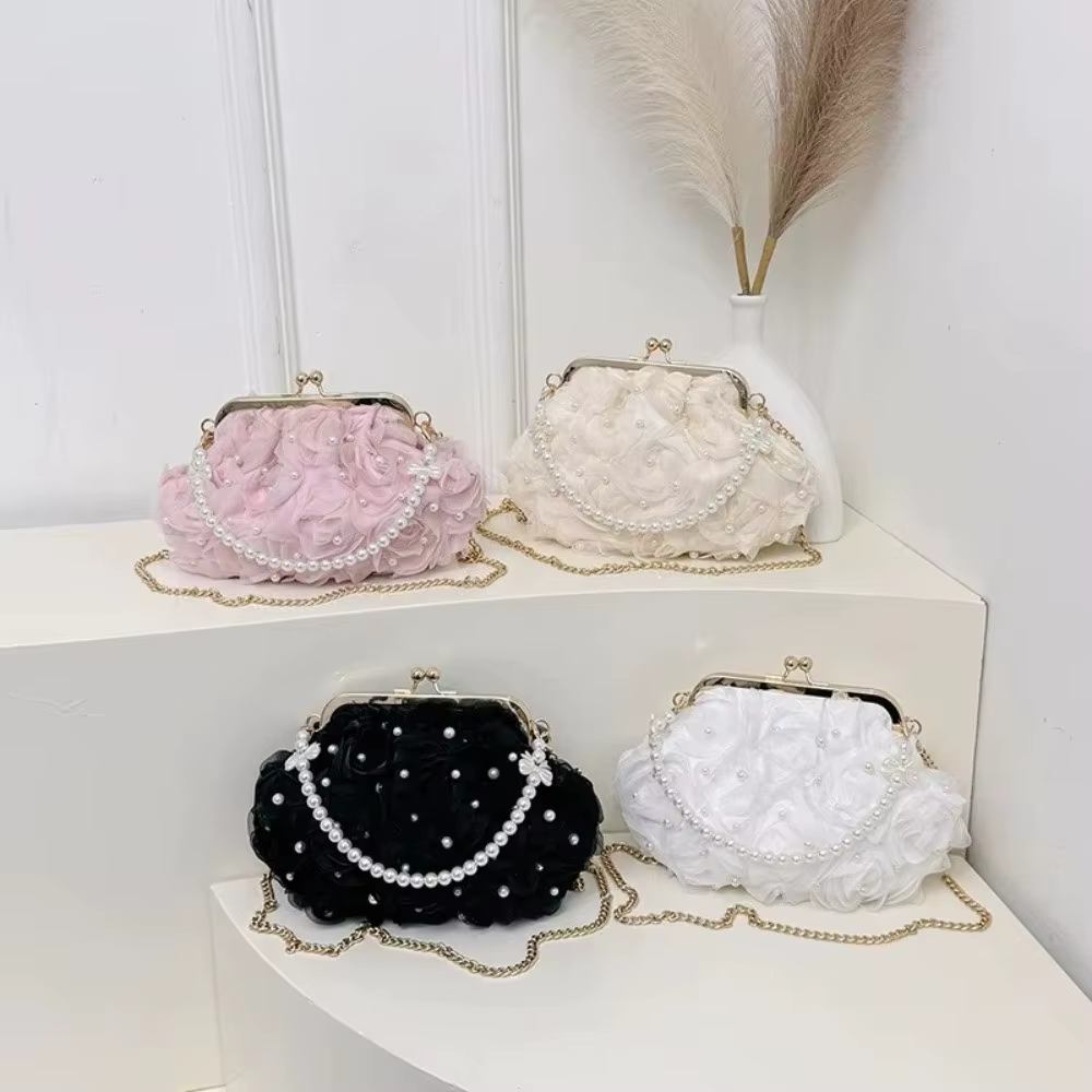 Bolso Concha Mujer con Cadena Perlas – Bandolera Noche Elegante - imagen 3