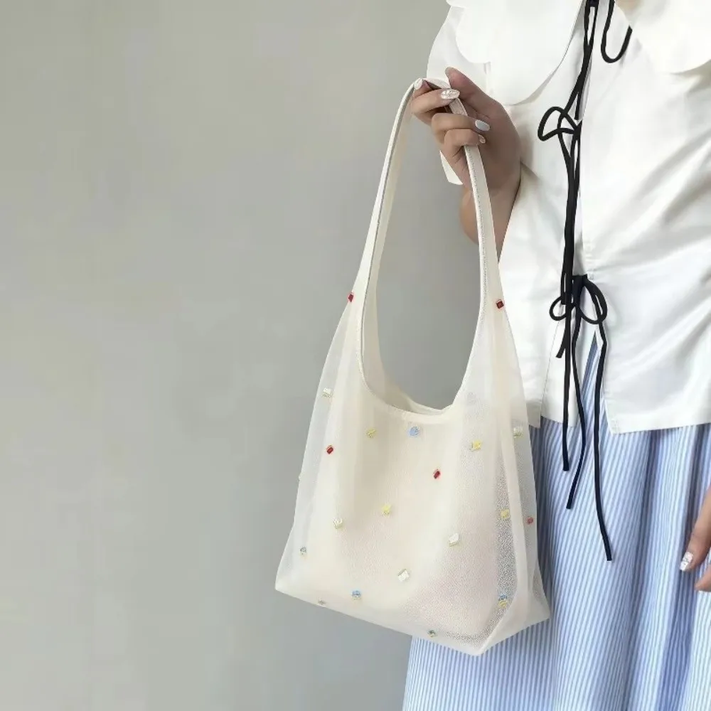 Bolso de hombro grande bordado floral de gasa – estilo coreano - imagen 3