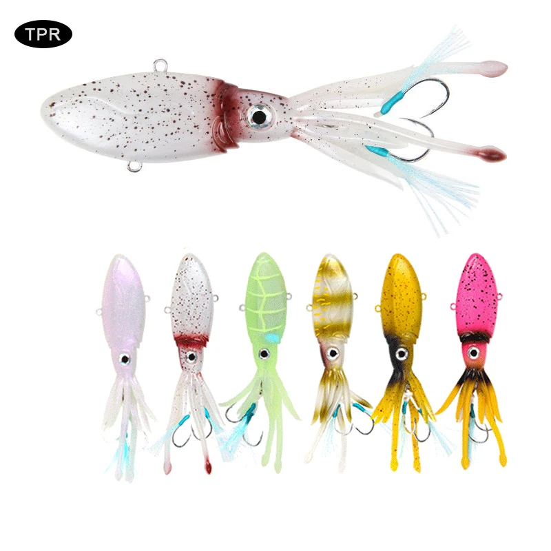Cebo blando calamar jigging UV TPR con falda y anzuelos asistidos - imagen 5