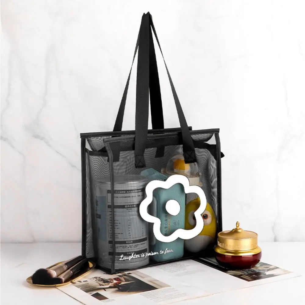 Bolso de playa transparente con cremallera y flores para hombro
