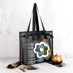 Bolso de playa transparente con cremallera y flores para hombro