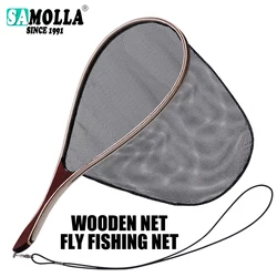 Landing Net grande para trucha – Mango de madera con recubrimiento de goma