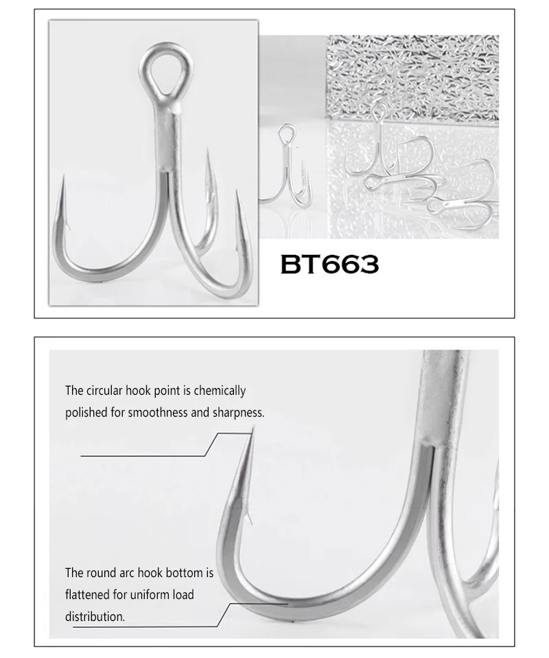 Comparativa de tallas de los anzuelos triples BKK BT663