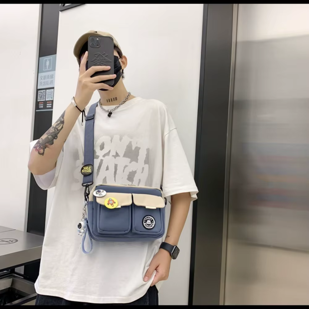 Bolso bandolera vintage unisex de gran capacidad con colgante