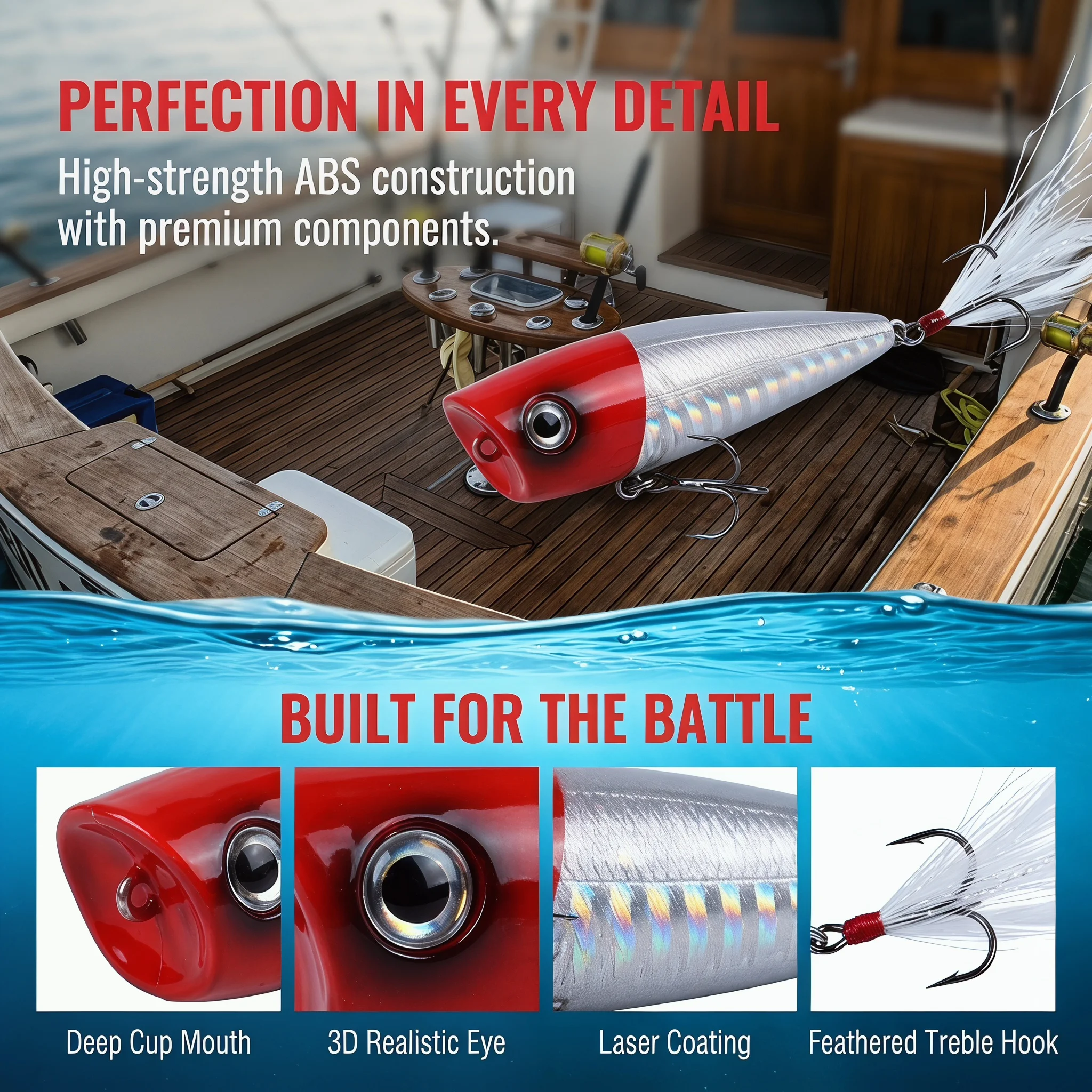 Goture Popper grande tipo Crankbait Wobbler – anzuelo acero carbono - imagen 4