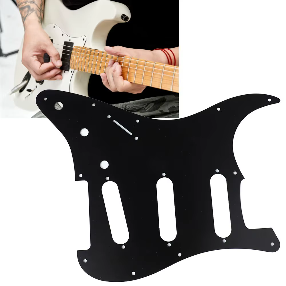 Golpeador aluminio Strat SSS – Pickguard Stratocaster plateado negro - imagen 3