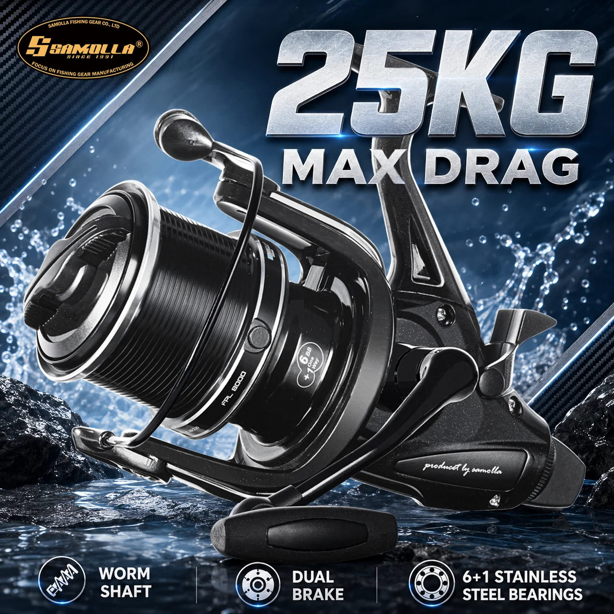 SAMOLLA Carrete de carpa spinning con doble freno resistente - imagen 3