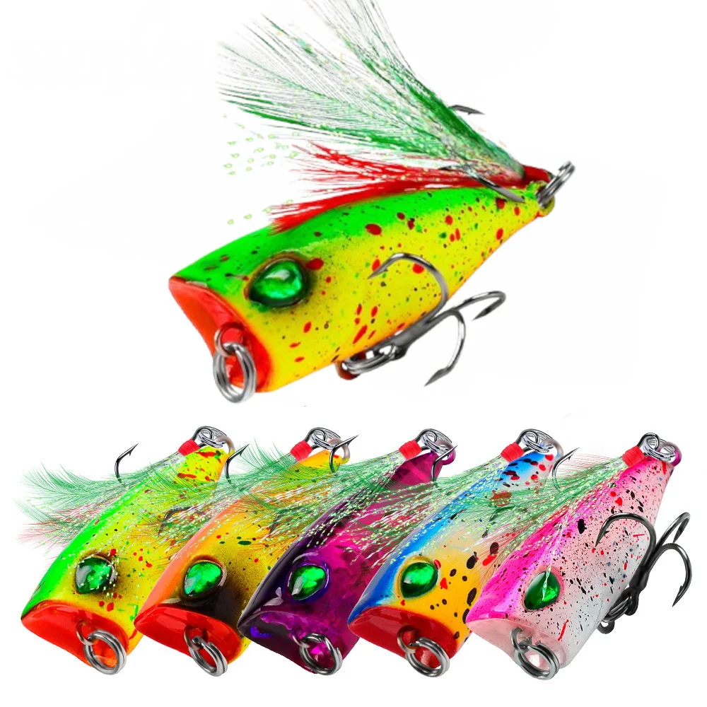 Popper Topwater Mini 43 mm – Señuelo duro de 4 g con anzuelo de pluma - imagen 2