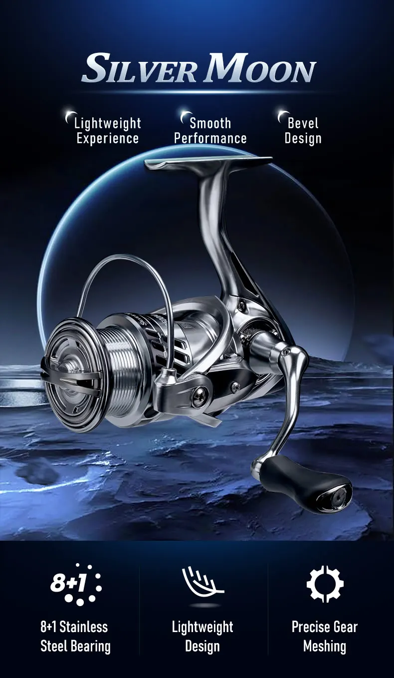 Carrete Kingdom Silver Moon visto desde arriba con detalle del enrollado