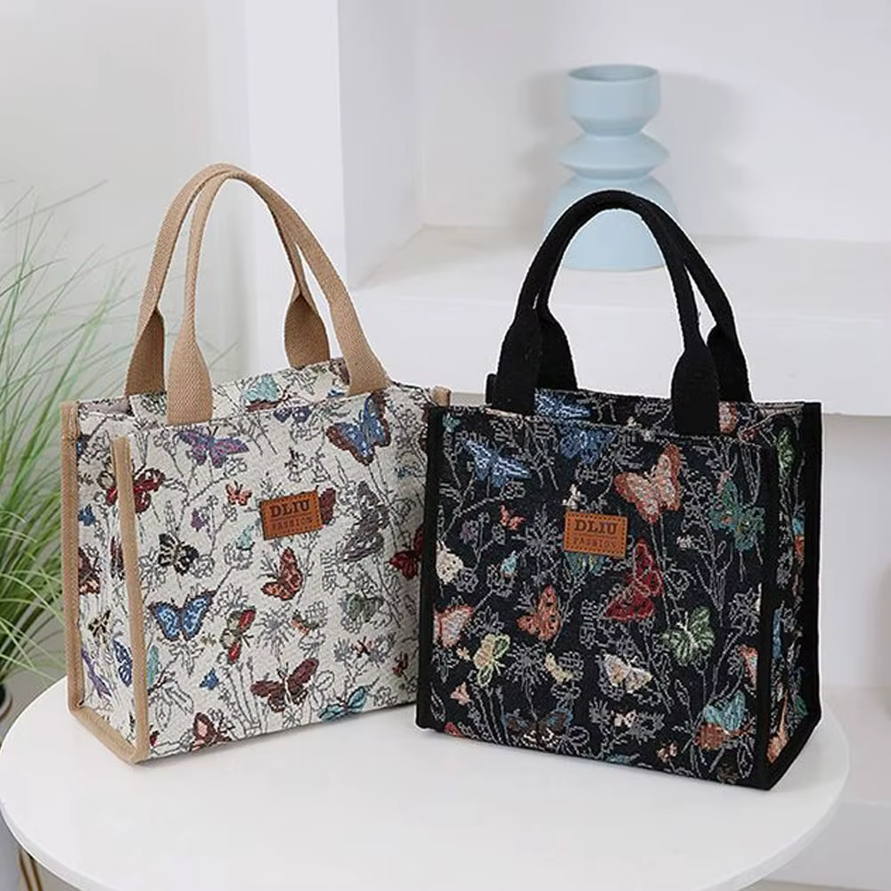 Bolsa térmica para almuerzo de lona impermeable con mariposas - imagen 4