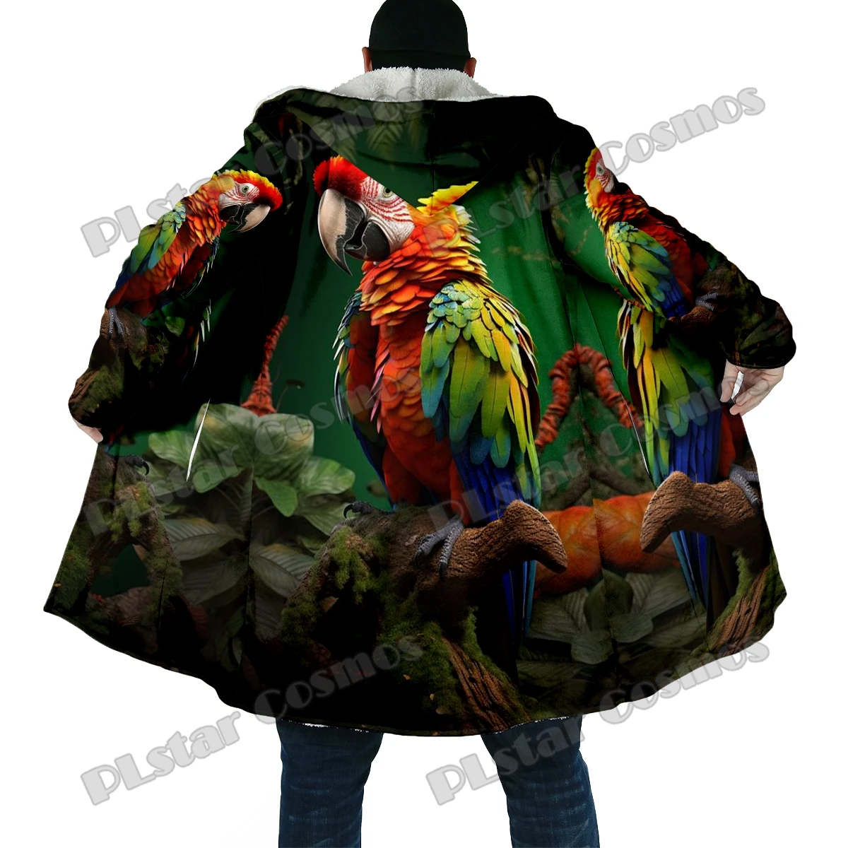 Capa Unisex con Capucha de Lana Gruesa – Estampado 3D Loro
