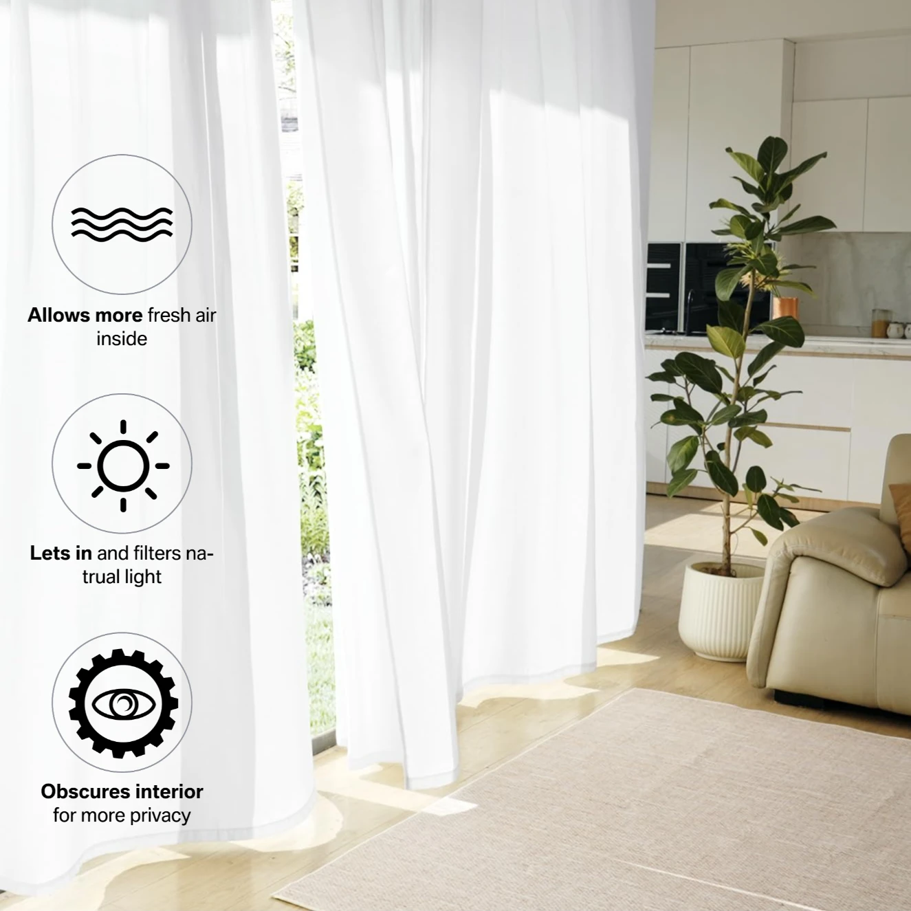 Cortinas semitransparentes blancas para privacidad: filtran luz - imagen 3