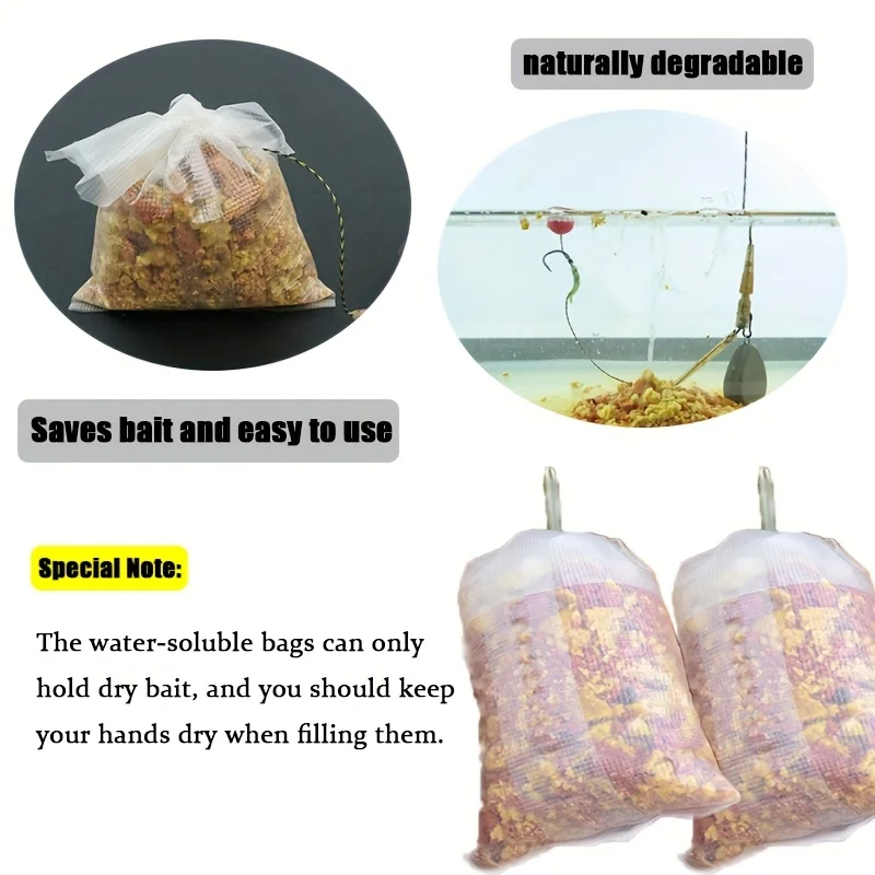 Detalle de bolsas PVA con cebo y anzuelo