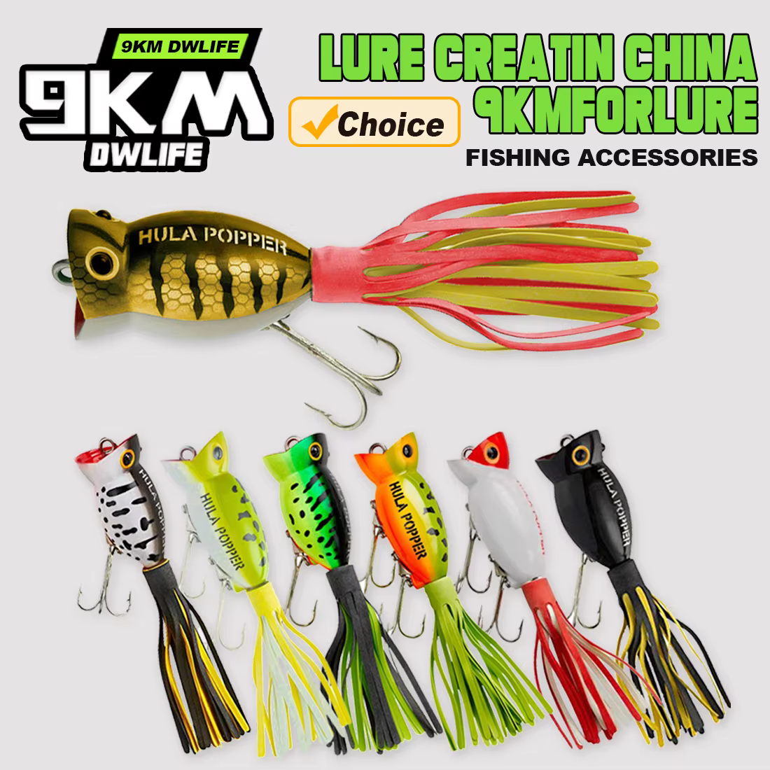 9KM Señuelo Popper Topwater Agua Salada con Faldas y Anzuelo Triple - imagen 3