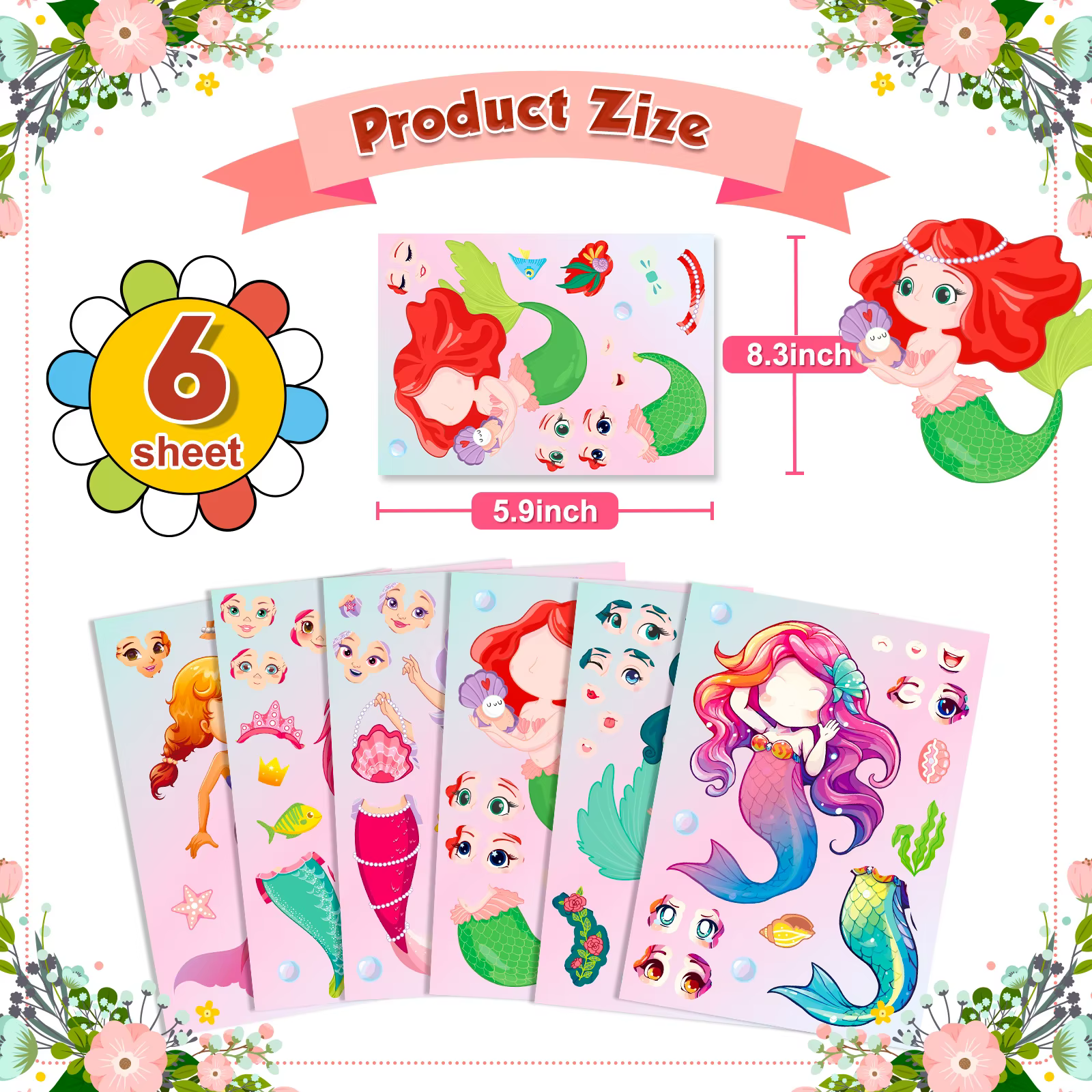 Pegatinas Puzzle DIY Princesas y Sirenas para Niños – 6 Folios Diversión Creativa - imagen 2