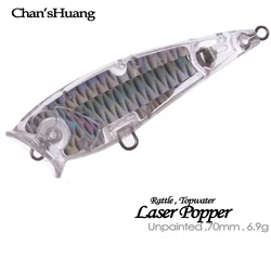 Chan'sHuang Popper Topwater de cebo en blanco sin pintar láser