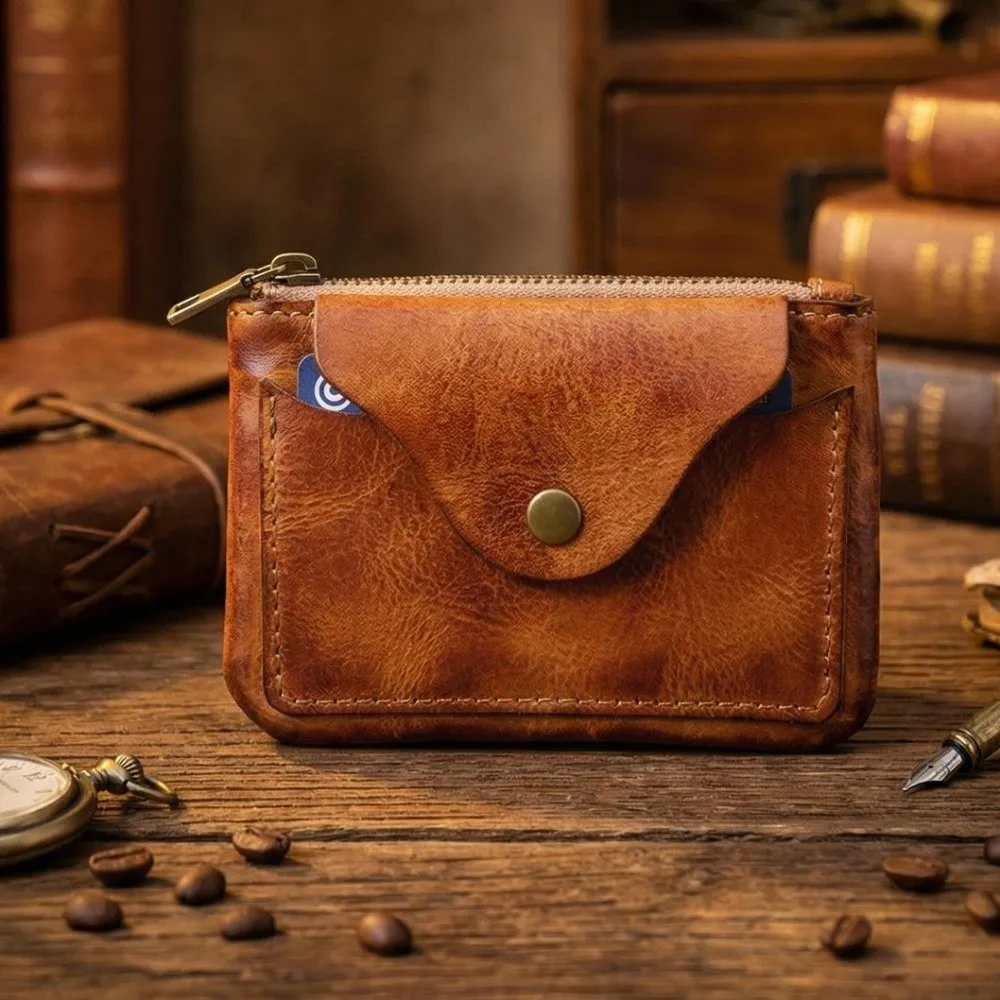 Cartera de cuero vintage con cremallera y monedero para hombre - imagen 5