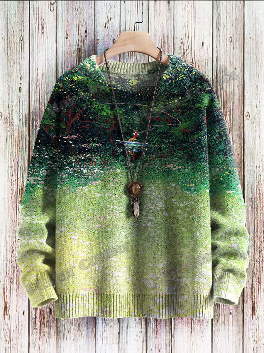 Jersey arcoíris acuarela unisex de punto con cuello redondo