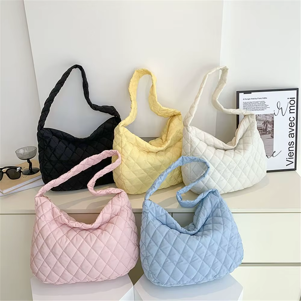 Bolso acolchado de algodón cálido tipo bandolera grande a cuadros - imagen 3
