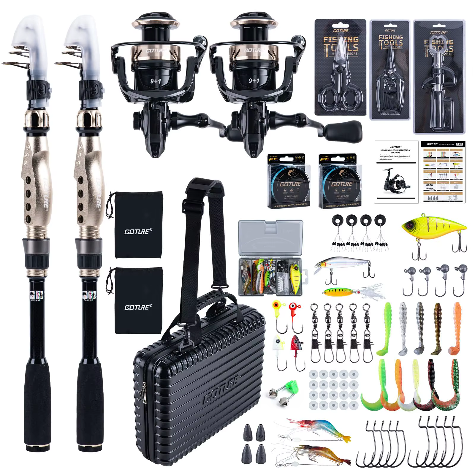 Caña Telescópica Goture con Carrete – Combo Completo para Pesca