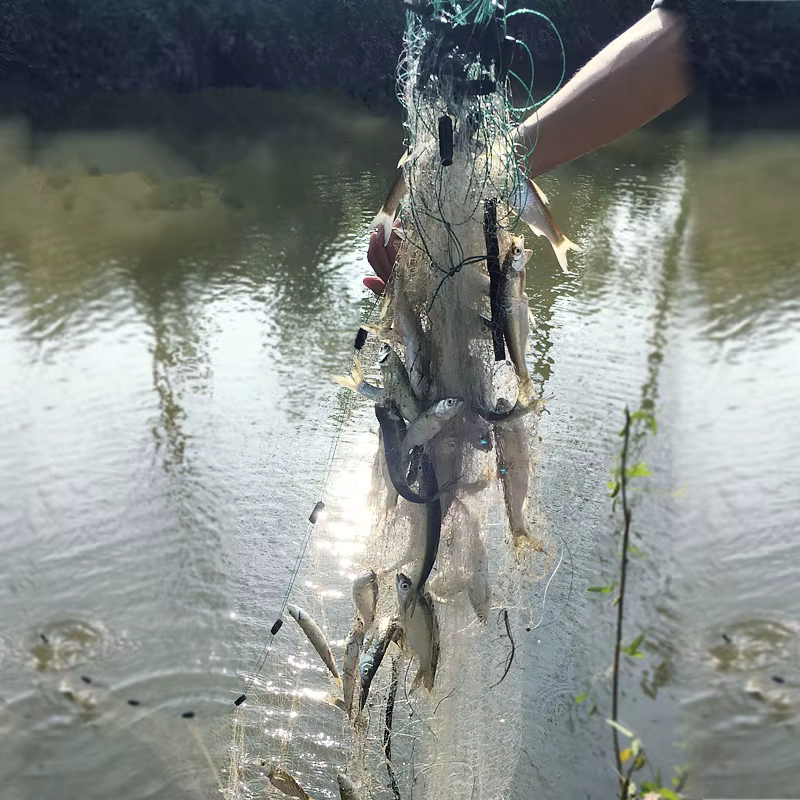 Uso de una red de pesca profunda en un entorno fluvial