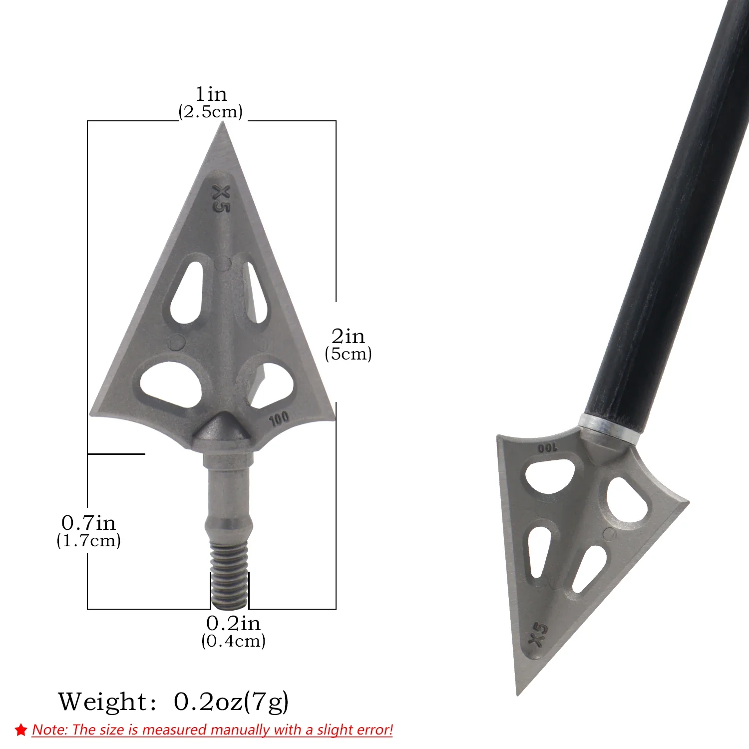 Punta de caza X5 triangular fija base roscada para arco recurvo
